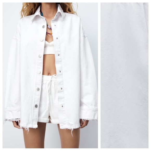 NWT. Zara White Denim Oversize Collared Shirt. Size XL. - Picture 4 of 11